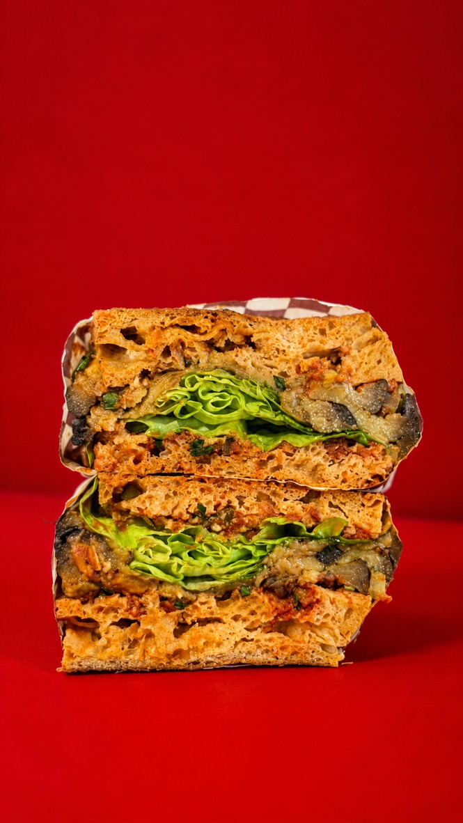 Caponata sandwich close-up
